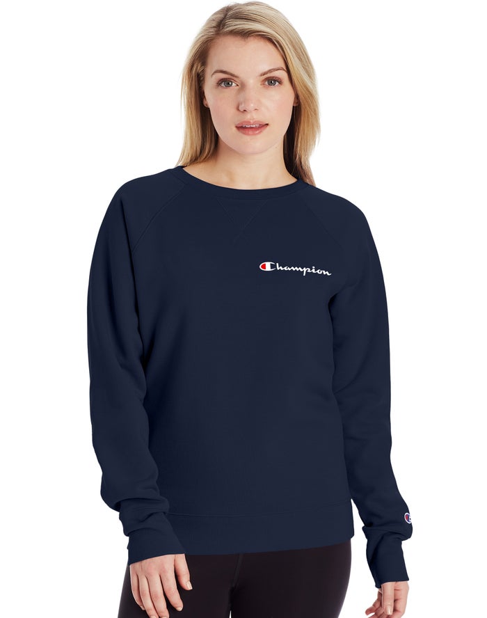 Hanorac Champion Powerblend Fleece Classic Crew Script Logo Dama Bleumarin - Romania YLFRIGE-80